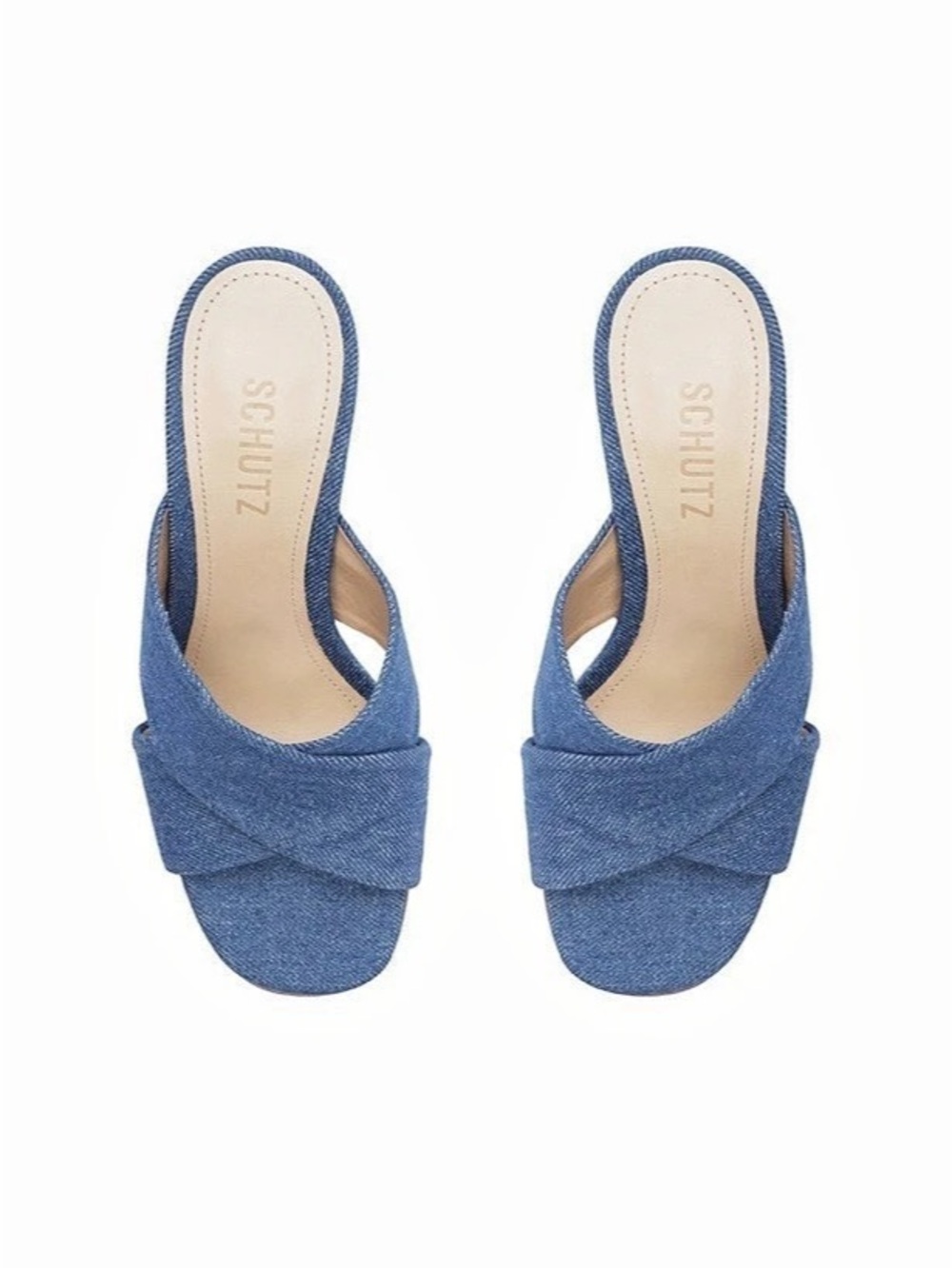 Schutz Callie Blue Denim Block Heel Sandal Blue US 8 - Picture 2 of 8
